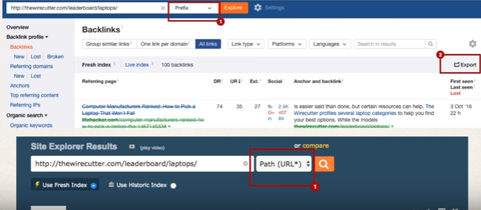 выгрузка в Ahrefs