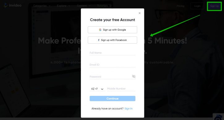 регистрация Invideo